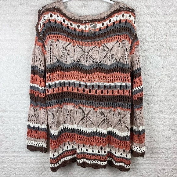 Umgee Loose Knit Oversized Sweater Muted Colors Striped Large - Picture 10 of 13